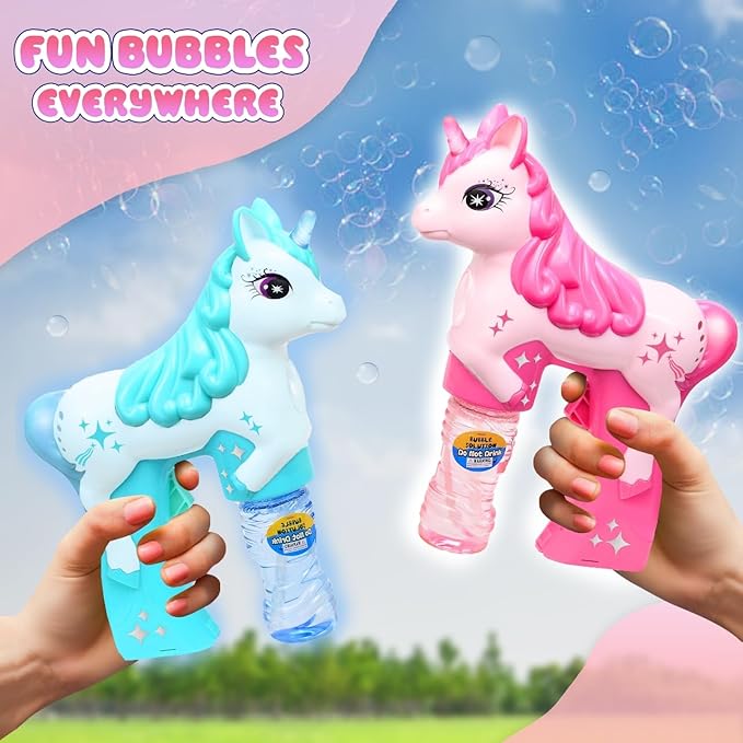 Unicorn Bubble Gun Set for Kids 2 Pack Automatic Bubble Blower Toy Bubble Machine Maker Outdoor Toys for Toddlers Girls Boys Backyard Play