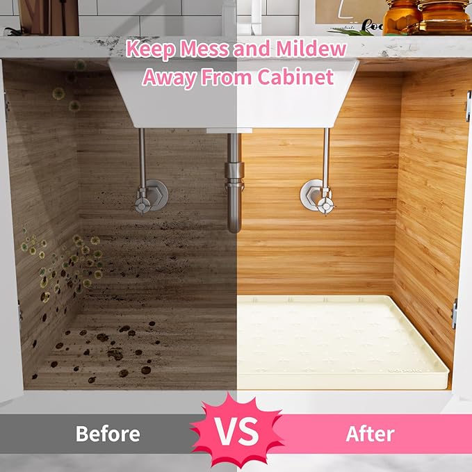 Sdpeia Under Sink Mat 25"×19" Waterproof Silicone Cabinet Liner & Sink Protector for Kitchen & Bathroom, Multi-Purpose Organizers Tray for Pets, Laundry, Cat Litter Mat