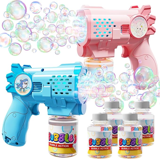EagleStone Bubble Guns Machine for Toddlers, Automatic Light Up Bubble Blower with 4 Pre-Filled Bubble Solution, 10,000 Bubbles/Minute, Outdoor, Birthday, Easter, for Boys and Girls 3+