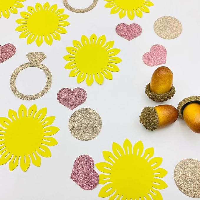 100PCS Sunflower Table Confetti,Gold Yellow Glitter Paper Bridal Shower Decorations for Boys Baby Shower Decor Table Confetti Groovy Party Favors Sunflower Confetti Wedding Birthday Party Supplies