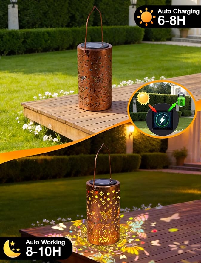 Colorful Butterfly Solar Lanterns Outdoor Waterproof, Birthday Gifts for Women Mom Grandma, Hanging Butterfly Solar Lights, Metal Lanterns Decorative Outdoor for Yard, Patio, Porch, Garden