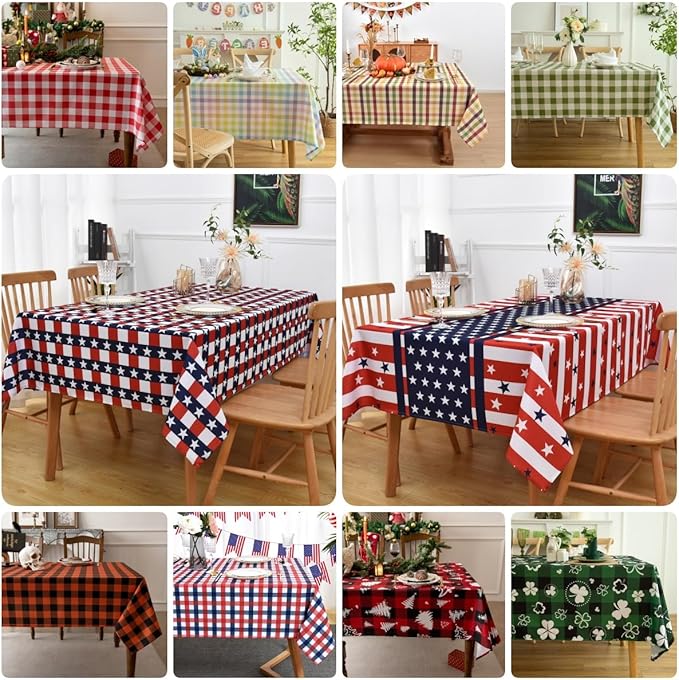 USA Gingham Patriotic Tablecloth Fabric - Rectangular 58x102 Inch Water Resistant Checked Table Cloth for Indoor/Outdoor Use - Table Cover for Kitchen, Picnics, Gardens, and Parties