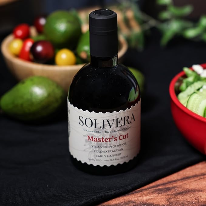 Solivera Master’s Cut Extra Virgin Olive Oil, Signature Early Harvest Blend for Dipping & Finishing, 350 mg/kg High in Polyphenols Evoo