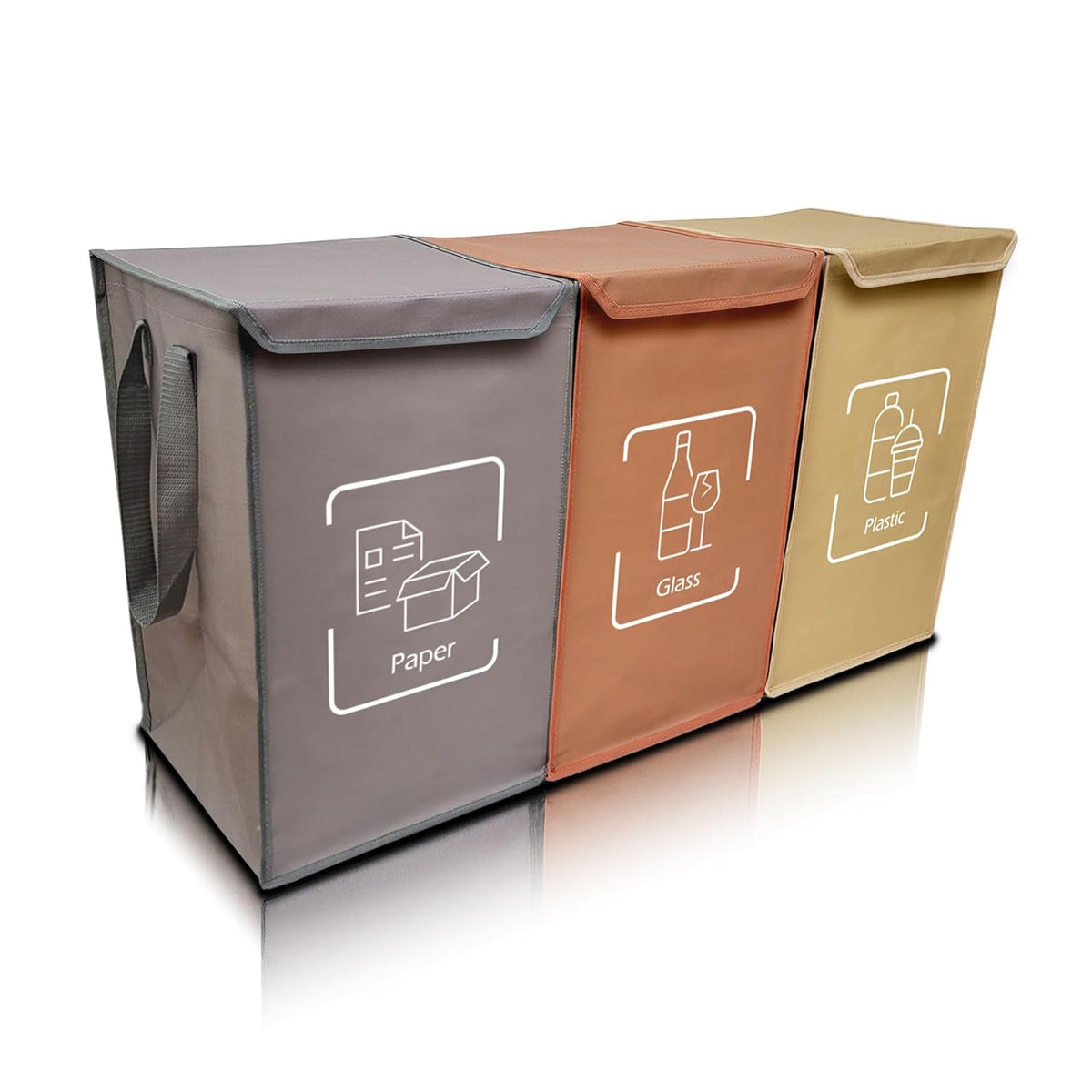 NYIKA - Recycling Organizer - Reusable Recycling Bags - Recycling Sorter - Trash Sorting Bins - 3 Compartment Recycle - Pack of 3 Bags with Lid
