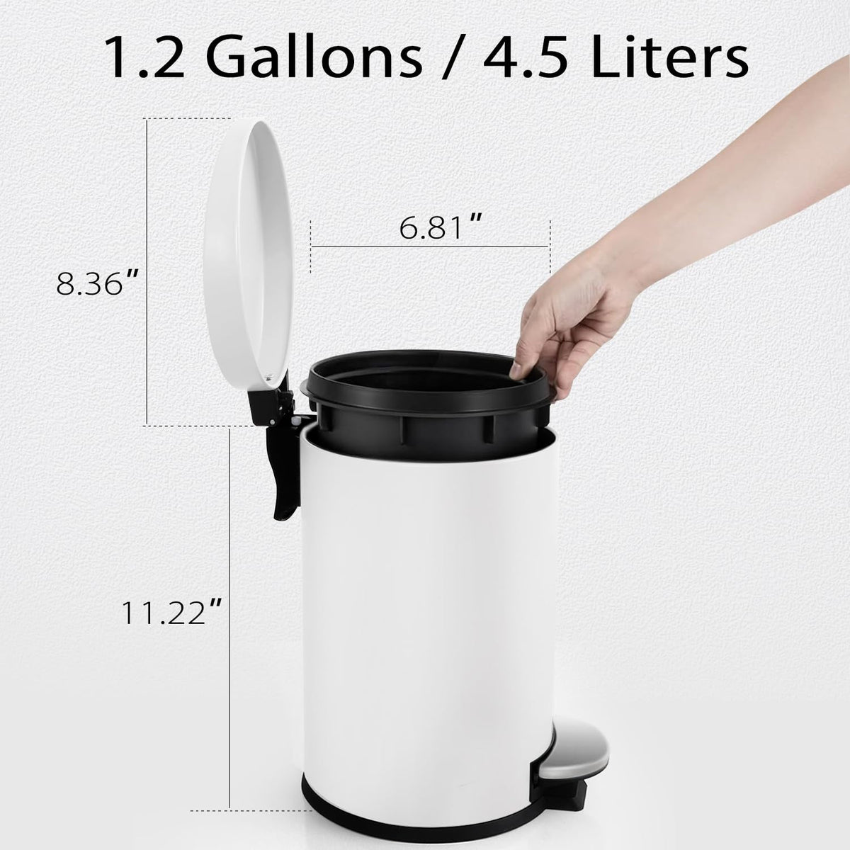 TIPGO Small Trash Can with Lid Soft Close, 4.5 Liters / 1.2 Gallon Bathroom Garbage Can, Mini Step Trash Bin, Stainless Steel Wastebasket for Bathroom, Bedroom, Office (White)