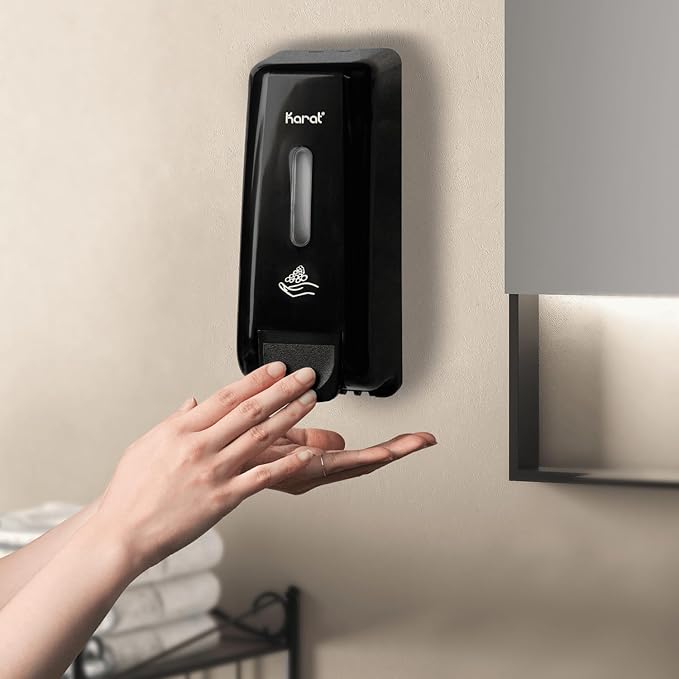 Karat 13.5oz Manual Foam Soap Dispenser - Refillable, Wall Mount/Stand, Black - Ideal for Bathroom Use - 1 Unit, JSD-HSF01B