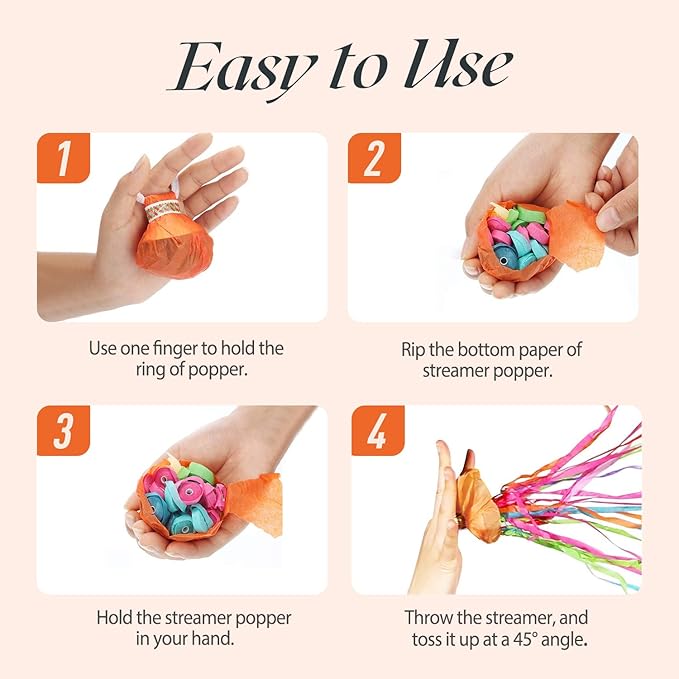 40Pack Colorful Streamers Poppers, Colorful No Mess Paper Crackers, Hand Throw Confetti Streamer for Birthday, Wedding, Party Celebrations