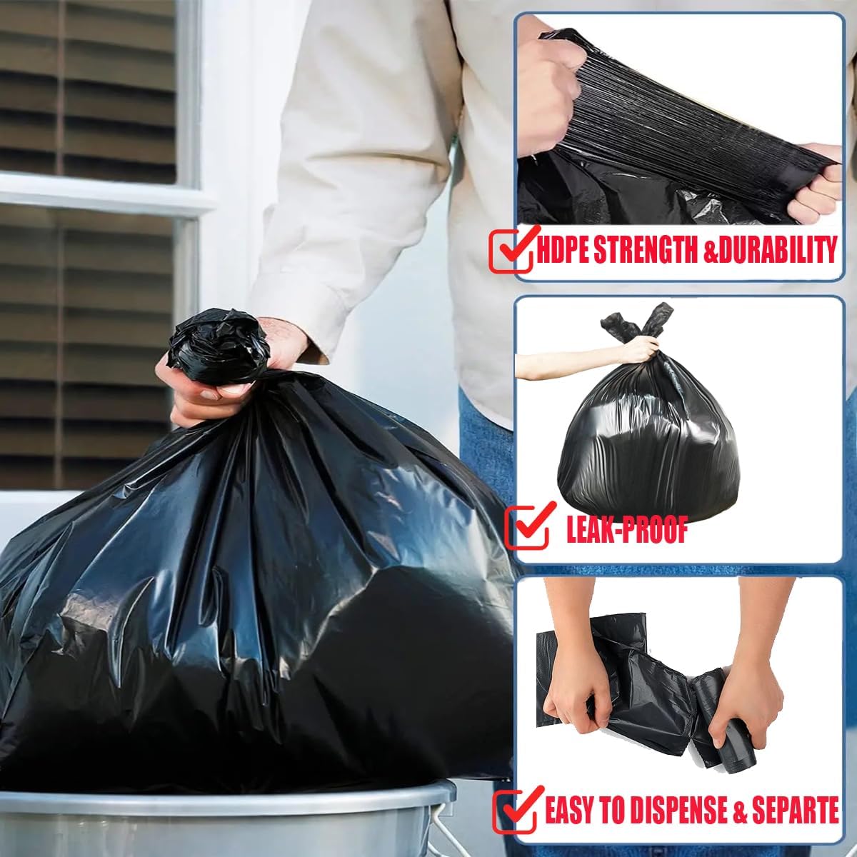 55-60 Gallon Trash Bags, 150 Count Bulk, Black Heavy Duty Garbage bags, Multi-purpose Trash Can Bin Liners for Business Home Commercial, Industrial Contractors, Storage, Outdoor