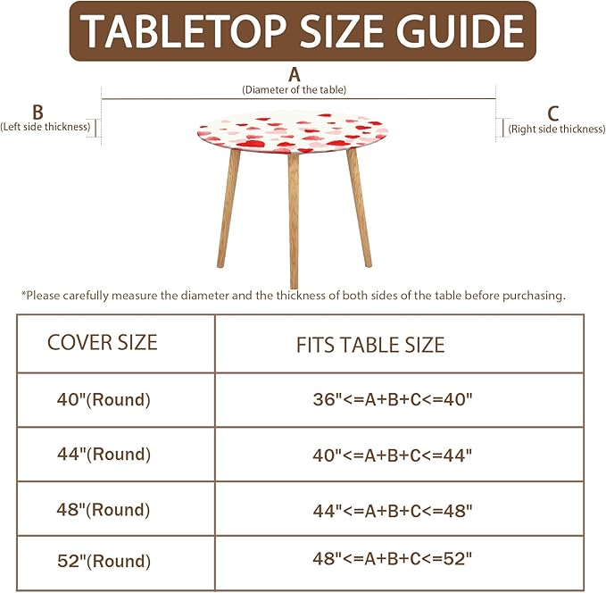 Valentines Day Round Fitted Tablecloth with Elastic Pink Red Love Heart Circle Table Cloth for 40-44" Round Tables Wipeable Waterproof Washable Valentine Table Cover for Picnic Dining Party Decor