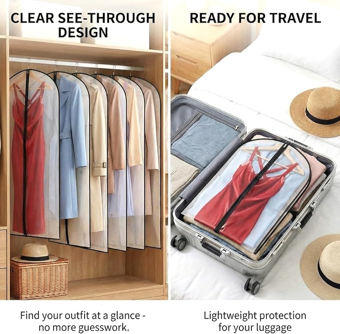 Amylove 20 Pcs 24 x 72 Inch Garment Bags Bulk Hanging Clothes Storage Covers for Closet Organization Dustproof Transparent Dress Suit Bag Set for Wedding Dresses Long Gowns Coats Seasonal Wardrobe