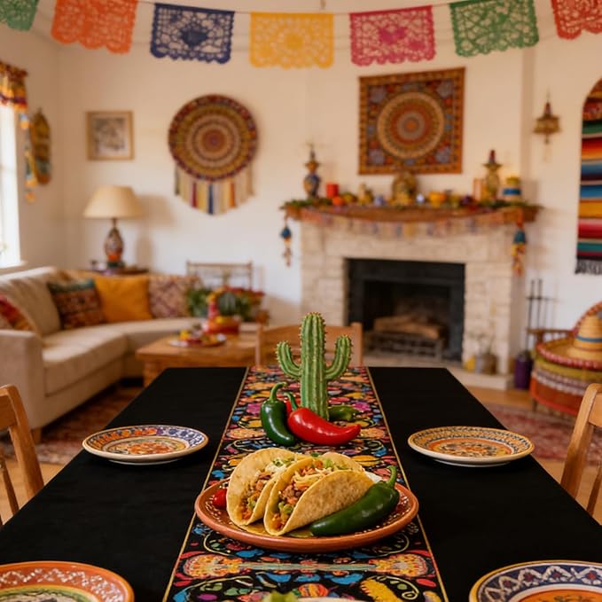 2 Pack Mexican Fiesta Party Tablecloth Decorations, 54 x 108 Inch Cinco De Mayo Table Cloth Disposable Plastic Table Cover for Fiesta Taco Night Birthday and Mexican Themed Party Supplies