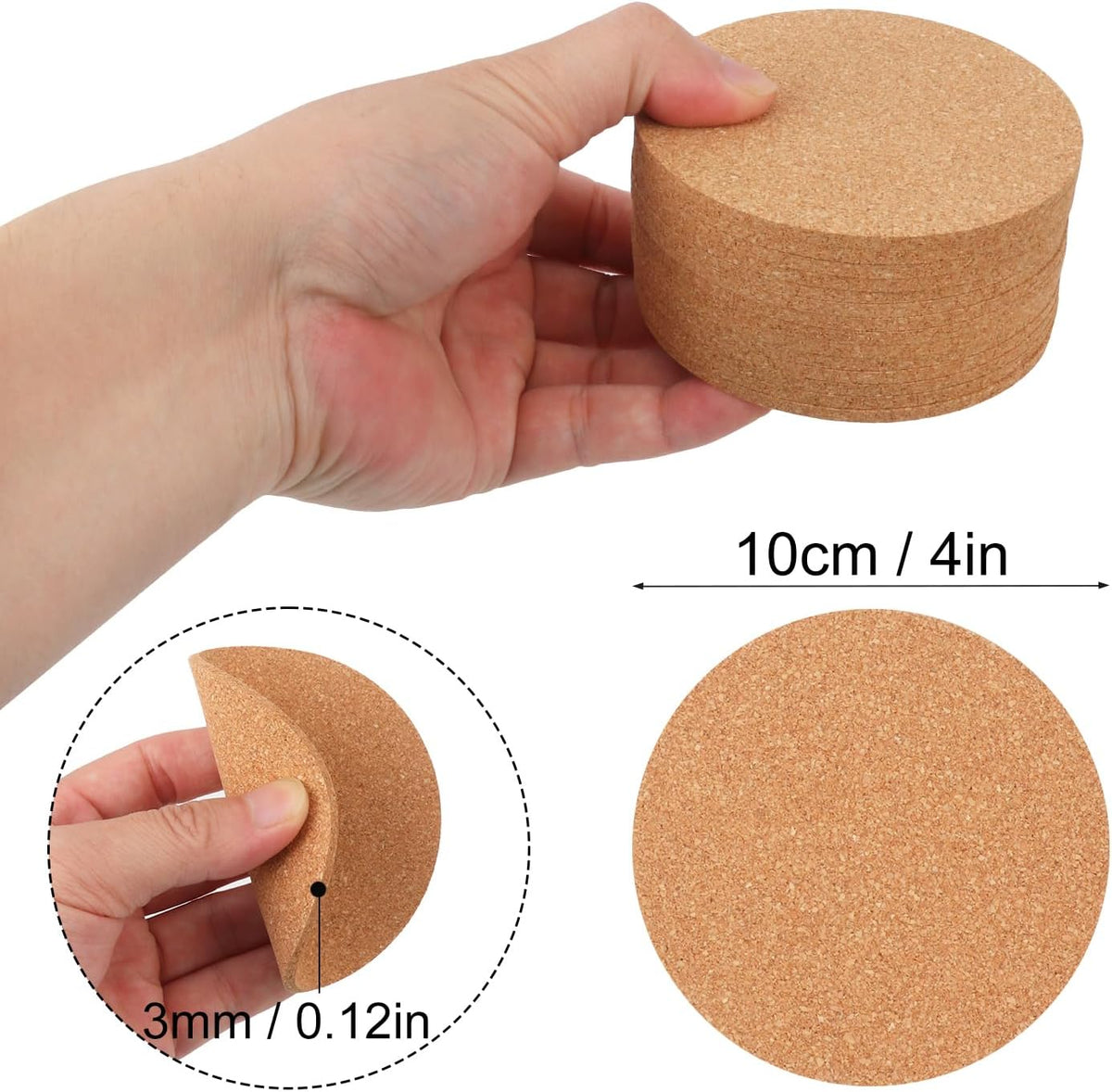 150 Pieces 4 Inch Cork Coasters for Drinks, 100 mm Round Cork Coasters, Non-Slip, Heat-Resistant, Absorbent & Reusable