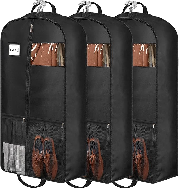 43" Heavy Duty Garment Bags Suit Bags Travel, Suit Holder for Hanging Clothes Storage, 6" Gussetes with Pockets and 2 Carry Handles, Clothes Cover for Coat, Dress, Jacket, Shirts, 3 Pack