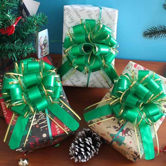 6PCS Pull Bows for Gift Wrapping,Green Gift Bow,for Gift Basket,Gift Bag Box Packaging Decoration, Christmas,Valentine's Day,Birthday,Anniversary,Wedding,Flower Shop Packaging (Green)