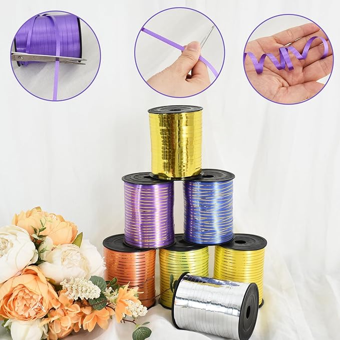 TONIFUL 500 Yards Curling Ribbon-Balloon Ribbon-Shiny Silver Metallic String for DIY Decor,Gift Wrapping,Ribbons and Bows for Christmas New Year Birthday Gifts Graduation Supplies