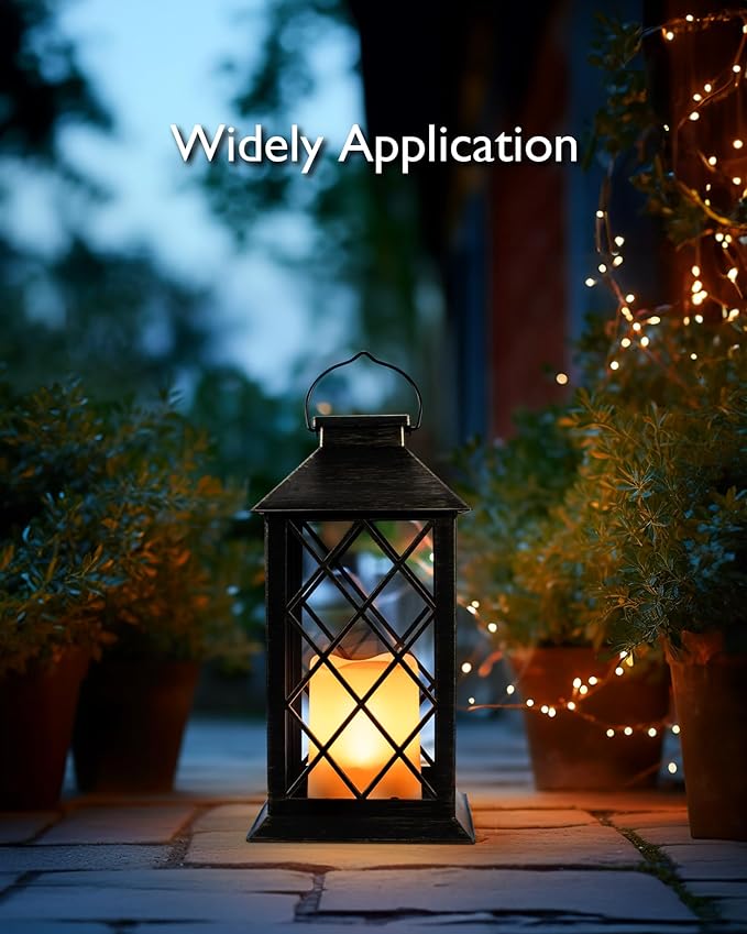 Homemory Solar Lanterns Outdoor Waterproof Hanging with Flickering Flameless Candles, 2 Pack Garden Outdoor Lantern Decorative for Patio Front Porch Backyard Balcony Cabin Outside (Bronze)