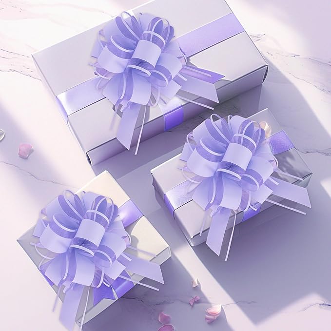 20pcs 7 Inch Pull Bows Pastel Purple Gift Wrap Bows for Gift Wrapping, Ribbon, Party Decorations