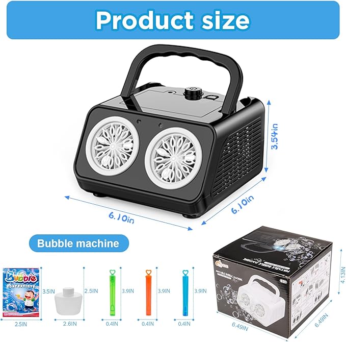 SHCKE Automatic Bubble Machine Upgrade Bubble Blower with 2 Fans,20000+ Bubbles Per Minute, USB-C or Battery Powered,Sealed Bottle, Portable Bubble Maker for Birthday Party Pool Wedding Outdoor