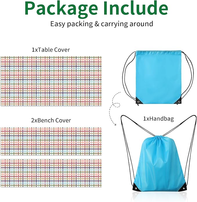 Picnic Table and Bench Cover, Camping Essentials RV Gear, 72in Waterproof Windproof Outdoor Elastic All Around Tablecloth