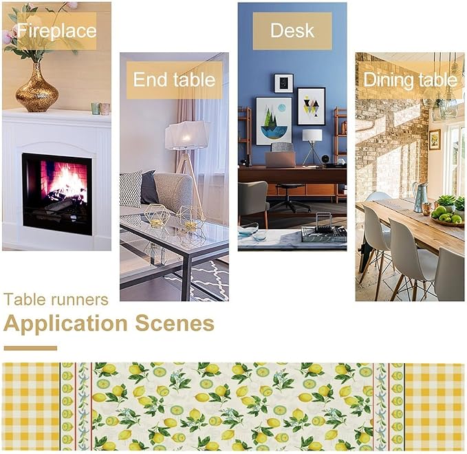 Lemon Buffalo Plaid Table Runner,Rustic Farm Fruit Aesthetic Country Farmhouse Dining Table Decoration for Home Holiday Party Dresser Kitchen Cabin Restaurant Wedding Decor 13×120in