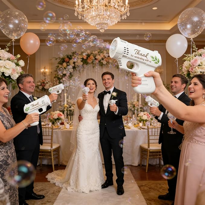 24 Pack Wedding Bubbles Machine Party Set, Automatic Bubble Guns with Bubble Concentrate, Suitable for All Types of Parties and Events (Without Battery)