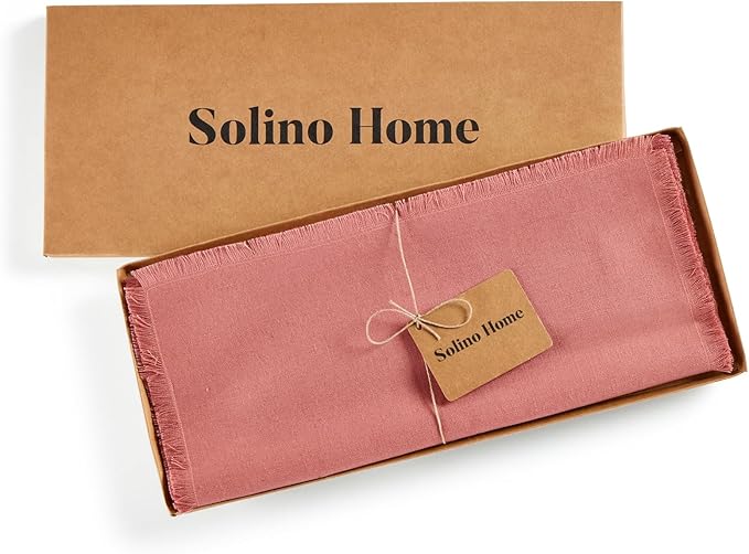 Solino Home Linen Dusty Rose Table Runner 90 Inches Long - Fringe, 100% Pure Linen Dining Table Runner 14 x 90 Inch for Valentines, Spring, Easter