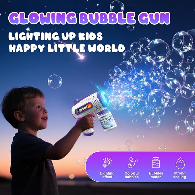 3 Pack Bubble Guns with Bubbles Solution: Automatic Bubble Maker Machine for Boys Girls, Bubble Guns Outdoor Toys for Toddlers, Party, Wedding Birthday Gifts for Ages 3 4 5 6 7 8 Year Old Kid
