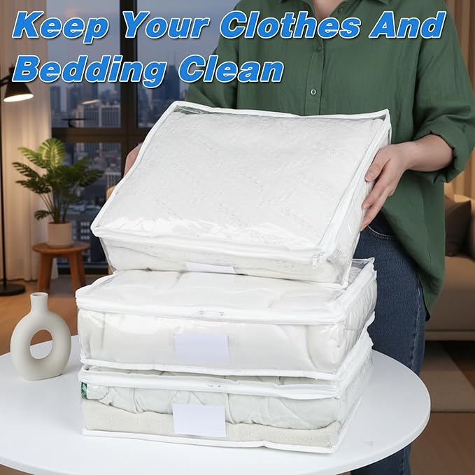 8 Pcs Clear Plastic Storage Bags with Zipper, 16 x 14 x 4 Inch Pvc Sweater Sheet Organizer Waterproof Zippered Clothing Storage Bags for Clothes, Linen, Pillow, Sheets, Blankets