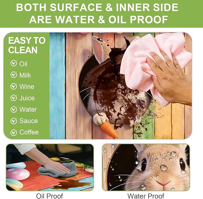 ANNA QUEEN 6FT Easter Bunny Picnic Table Cover with Bench Covers Picnic Table Cover Set 3PCS 72"x30", Outdoor Bench and Tablecloth Furniture Protection