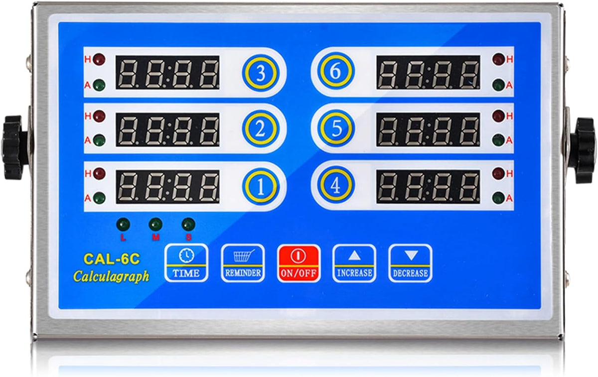 Commercial 6 Channel Kitchen Timer Cooking Countdown with Clear Display Loud Ring Alarm Reminder for Restaurant Multiple Events