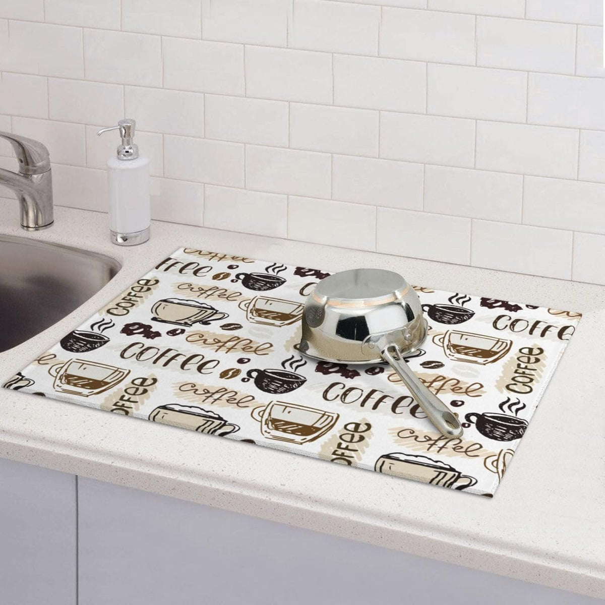 Coffee Dish Drying Mat 18 x 24 Inch, Coffee Drying Mat Absorbent Reversible Microfiber Coffee Kitchen Mat Dish Rack Pad Dish Drainer Mat Brown Coffee