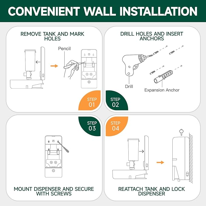 anydry Manual Liquid Soap Dispenser Wall Mount, 27oz (800 ml) Large Capacity for Commercial Bathroom