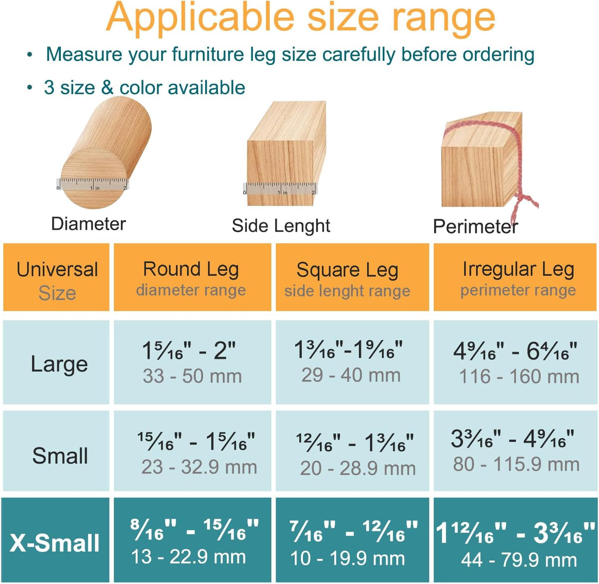 16 Pcs Chair Leg Protectors for Hardwood Floors, Silicone Felt Furniture Leg Cover Pad for Protecting Floors from Scratches and Noise, Smooth Moving，X-Small(Fit Round Diameter：1/2" to 5/16")