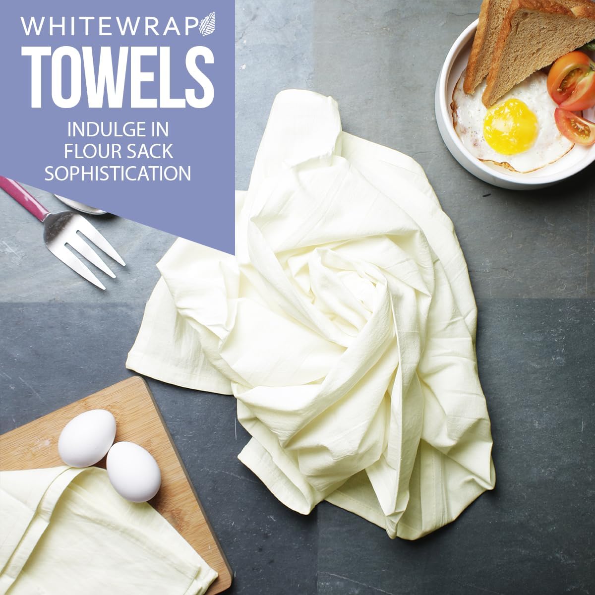 WHITEWRAP Flour Sack Towels| Tea Towel for Crafts| Kitchen Dish Cotton Blank Towel for Embroidery|Baking Bread Proofing Linen Cover| Thick Absorbent Quick Dry| 50Pack 28"x28" Natural