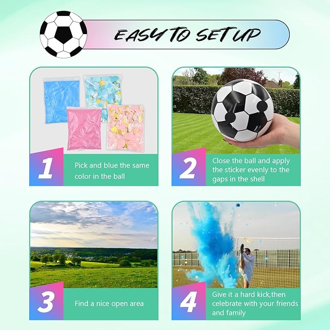 Gender Reveal Soccer Ball with Powder Pink or Blue Exploding Gender Reveal Ball for Game Boy or Girl Reval Soccer Ball with Powder for Gender Reveal Party Ideas (Powder, Blue&Pink)