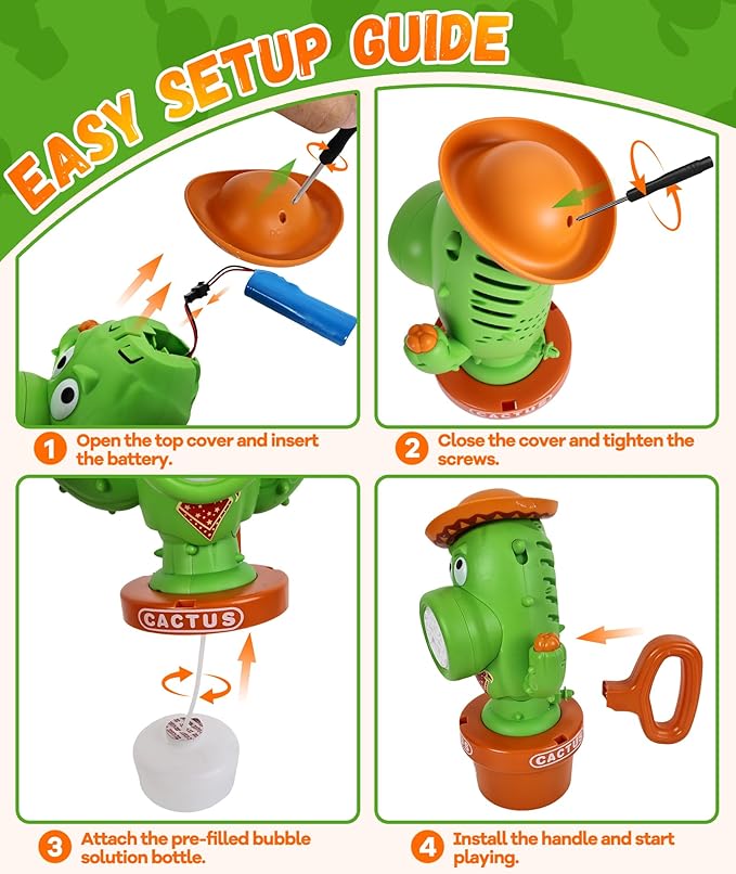 Bubble Machine for Kids, Rechargeable Cactus Bubble Maker with Lights & Music, Dancing Bubble Machine Toy with Bubble Solution Included, Outdoor Summer Toys for Kids, Birthday Party & Gift