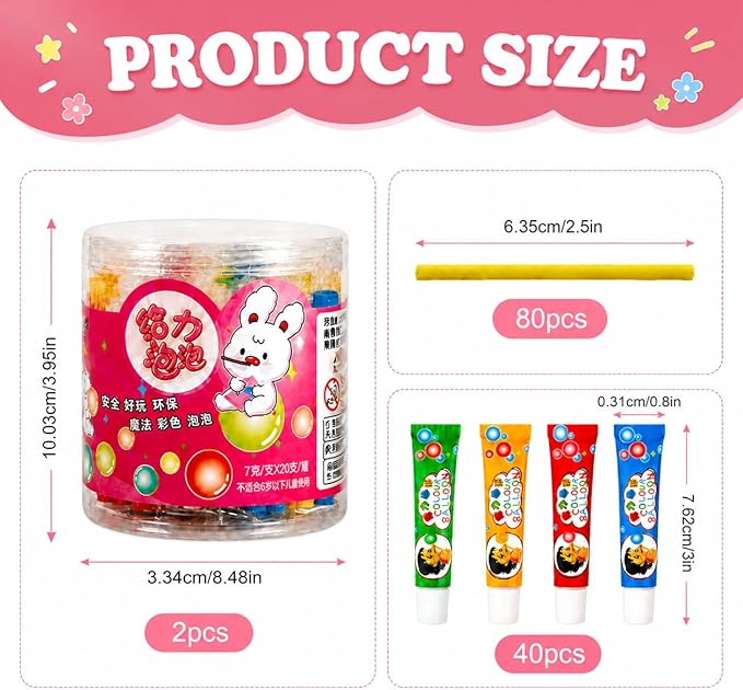 40 PCS Blow Plastic Bubbles Toy Kit, Large Bubble Balloons for Kids, DIY Blow Bubble Balloons with Straws, Colorful Plastic Bubble Toy, Party Favors, Classroom Rewards, Birthday Gift