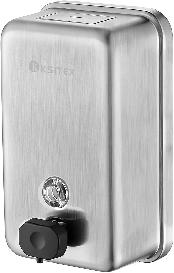Stainless Steel Soap Dispenser Wall Mounted, 37oz Commercial Hand Soap Dsipenser, Manual Anti-Leak Pump Liquid Soap Dispenser, Rust-Proof Lining Hand Sanitizer Lotion Dispenser for Bathroom