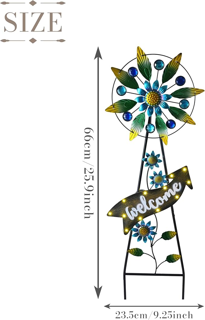 TERESA'S COLLECTIONS Hummingbird Garden Solar Stake, Wind Spinner Yard Art Sign for Outdoor Decor, Metal Purple Floral Windmill Decorative Garden Stake for Lawn Ornaments, Gifts for Mom, 26''