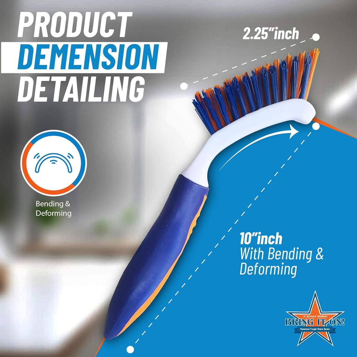 Bring It On Grout Cleaning Brush – Crevice Cleaning Brush with Stiff Nylon Bristles – 8-inch Heavy-Duty Grout and Tile Cleaner Brush