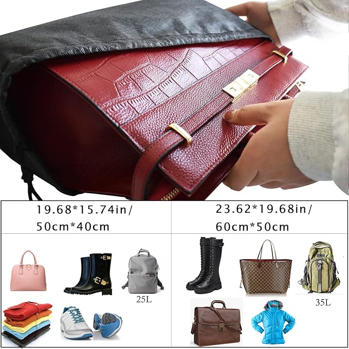 8PCS Dust Bags for Handbags Jumbo Travel Shoe Bags Purses Organizers Storage Bags with Rope Clear Window Dustproof Drawstring Bag Storage Pouch for Men and Women - Black, 23.6 x 19.7 in