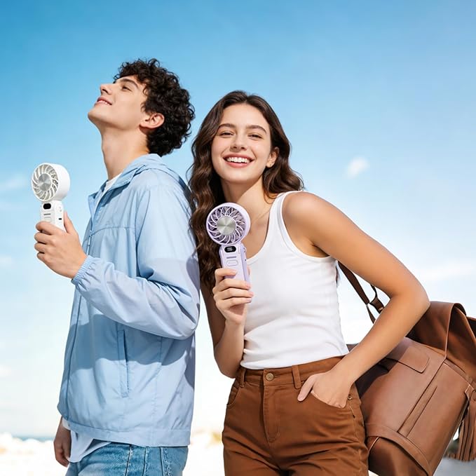 Portable Handheld Turbo Fan With Ice Cooling, 3-IN-1 Rechargeable Mini Personal Handheld Fans 180° Adjustable, 5 Speed Wind, Digital Display for Travel, Outdoor Games, Working (White)