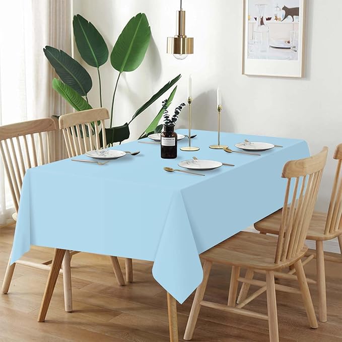 QIKSION Light Blue Plastic Table Cloth Disposable 3 Pack, 54 x 108 Inch Tablecloths for Baby Shower Birthday Party, Easter Decorations, Rectangle Table Cover