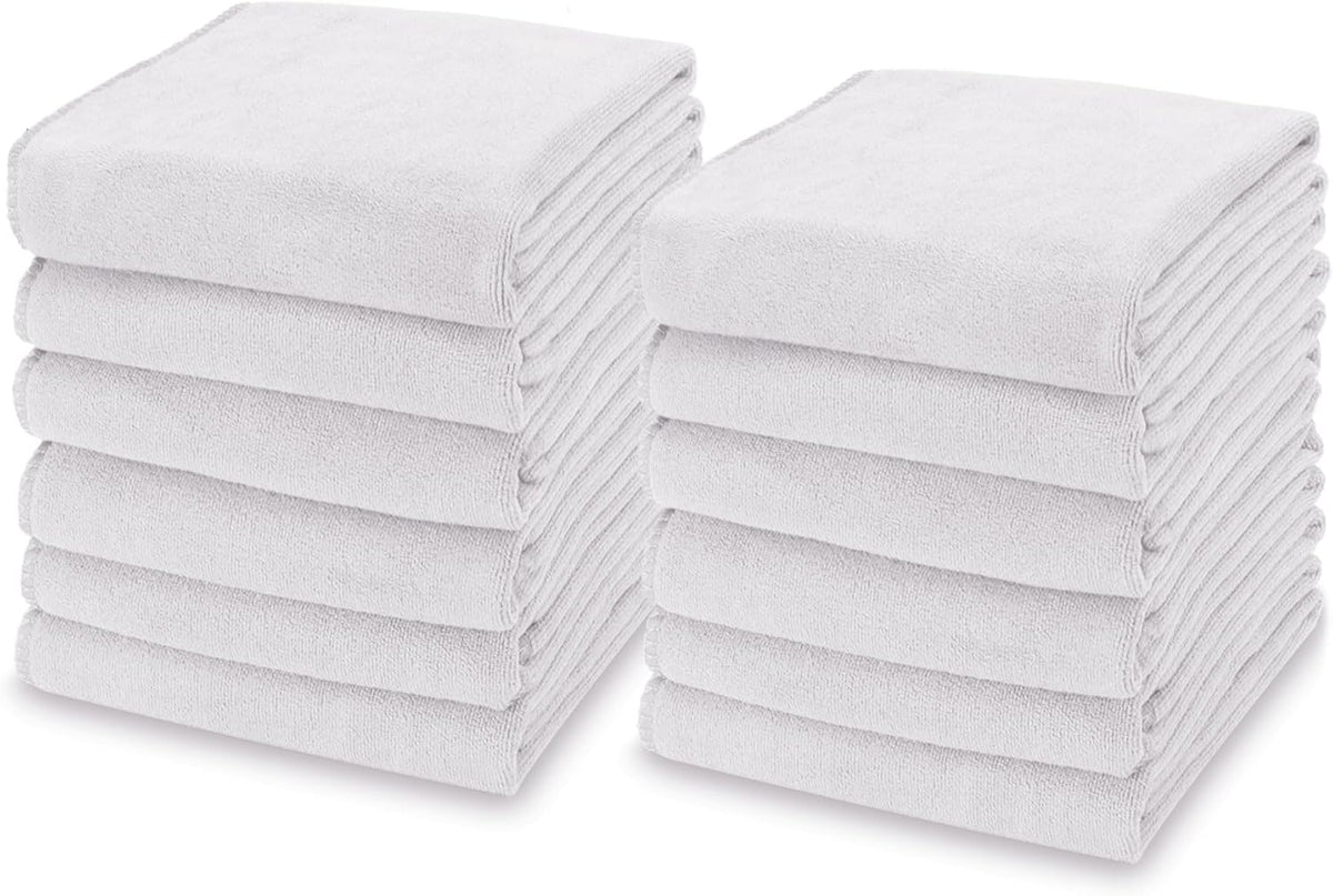 kimteny 13x28 Inches Kitchen Cloth Dish Towels, 400 GSM Premium Dishcloths, Super Absorbent Coral Velvet Microfiber Cleaning Cloths, Fast Drying Rags for Washing Dishes (12 Pack, White)