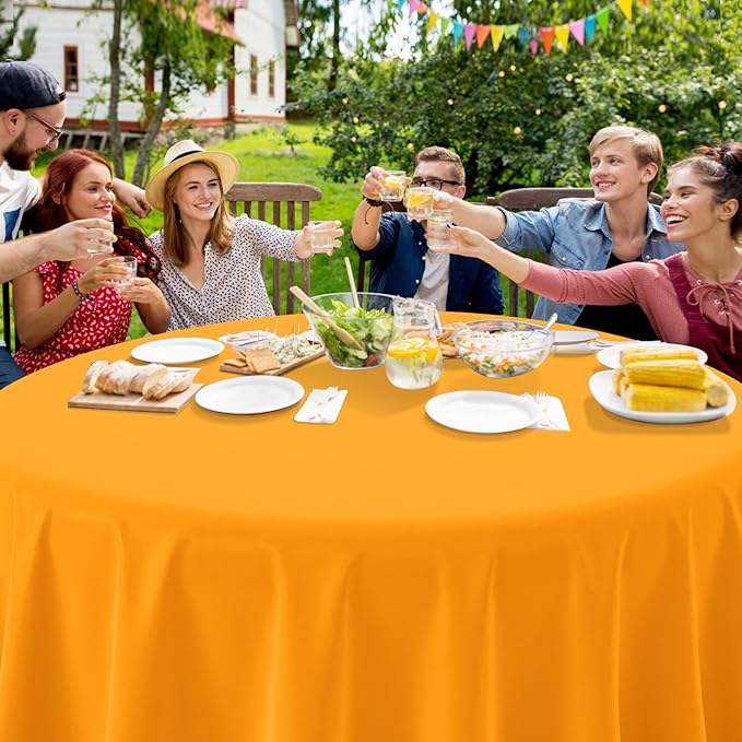 16 Pack Orange Plastic Tablecloths for Round Tables, Premium Decorative Orange Disposable Table Covers for Parties, Round Party Table Cover for Fall Autumn Birthday Thanksgiving Graduation, 84 Inch