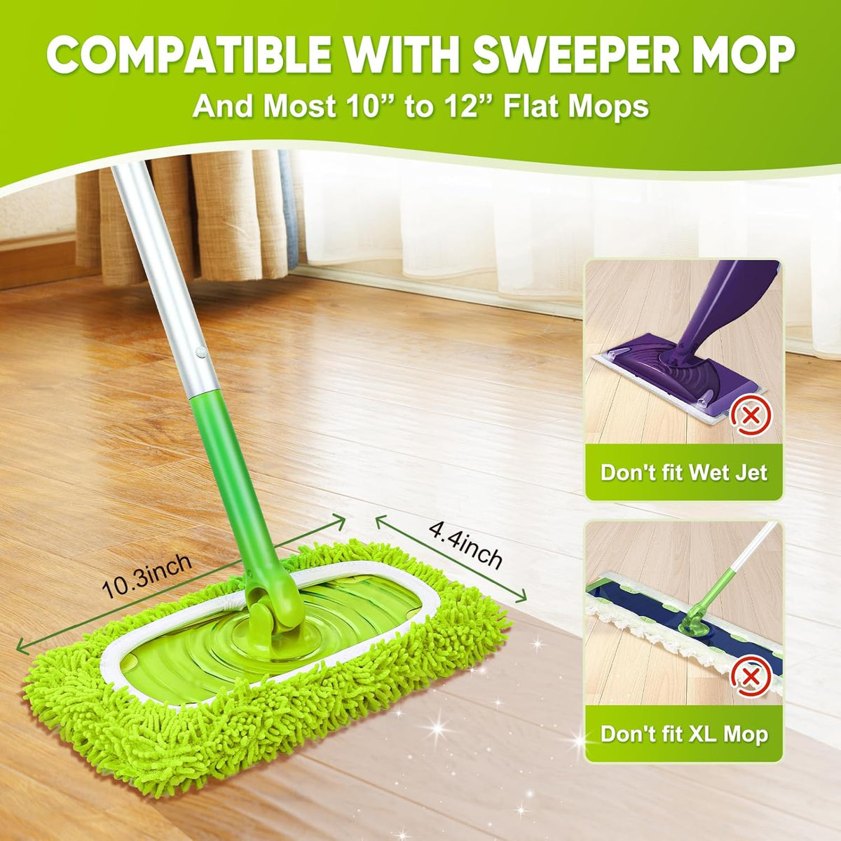 6-Pack Reusable Mop Pads Fit Swiffer Sweeper, Microfiber Cleaning Mop Pads Refill for Dry Sweeping & Wet Mopping Replacement