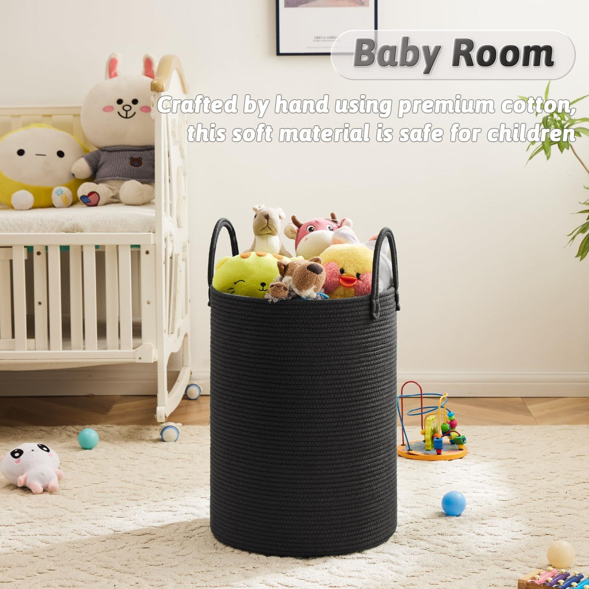 Laundry Basket,Woven Cotton Rope Laundry Hamper,60L for Decorative Storage of Dirty Clothes,Toys and Blankets in Bathroom,Baby Room and Living Room