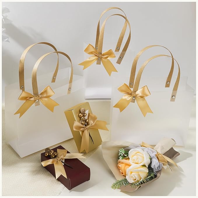 YGDZ Gold Bows, Satin Self Adhesive Gold Ribbon Bows for Crafts, Small Bow with Double-Sided Tape, Mini Bows for Gift Wrapping, Balloons, Wedding Decor, Party Favors