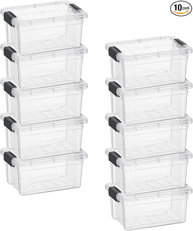 Superio Clear Storage Box with Lid, 1.85 Quart Plastic Container Bins for Organizing, Stackable Crates, BPA Free, Non Toxic, Odor Free, Organizers for Home, Office, School, and Dorm, 10 Pack
