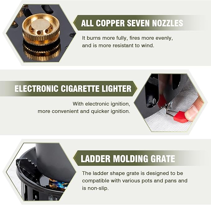 Bestfire Propane Burner, 72,000 BTU Single Burner Gas Stove for Outdoor Cooking, Windproof Camping Stove with Piezo Ignition, Extended Hose & 3 Adapters, Portable with Carrying Bag